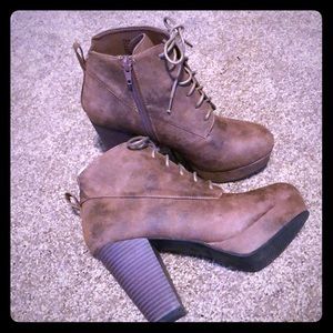 Brown chunky heel booties